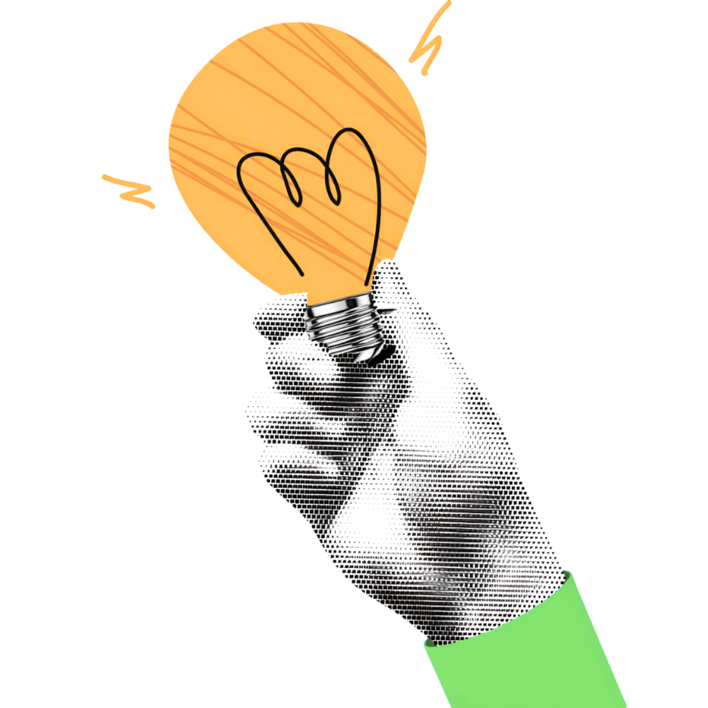 hand with idea light bulb graphic