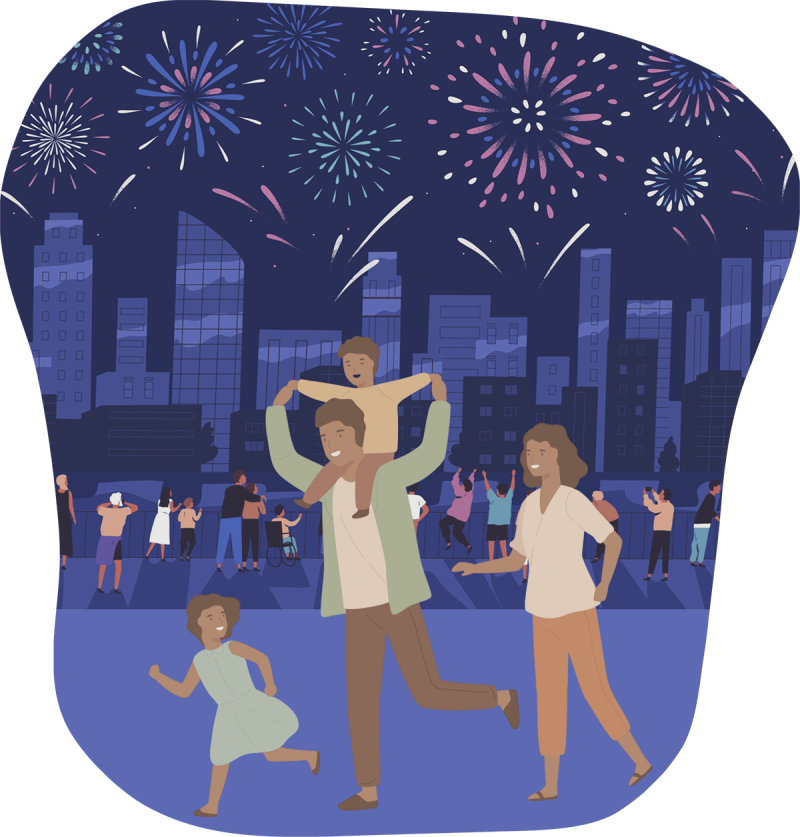 illustration of a family enjoying fireworks