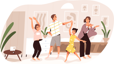 illustration of a family dancing