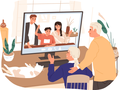 family connecting via video chat