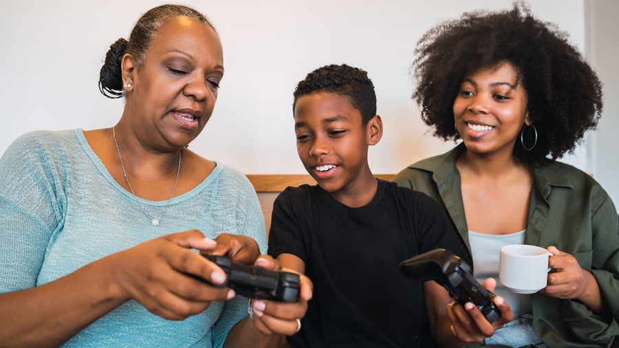 children playing video games