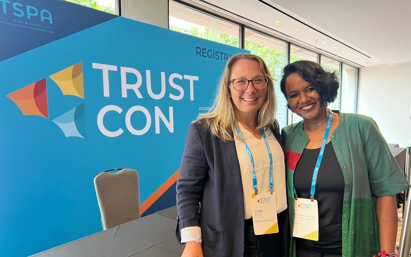 Cori Stott at Trustcon with Dr. Aparna Samuel Balasundaram